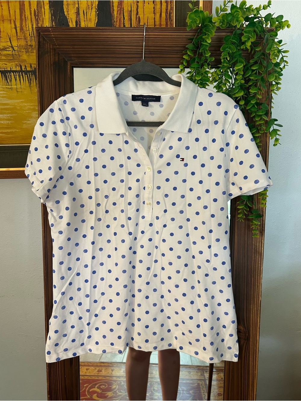 Tommy Hilfiger White Polo with Blue Polka Dots